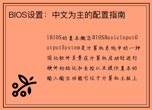 BIOS设置：中文为主的配置指南